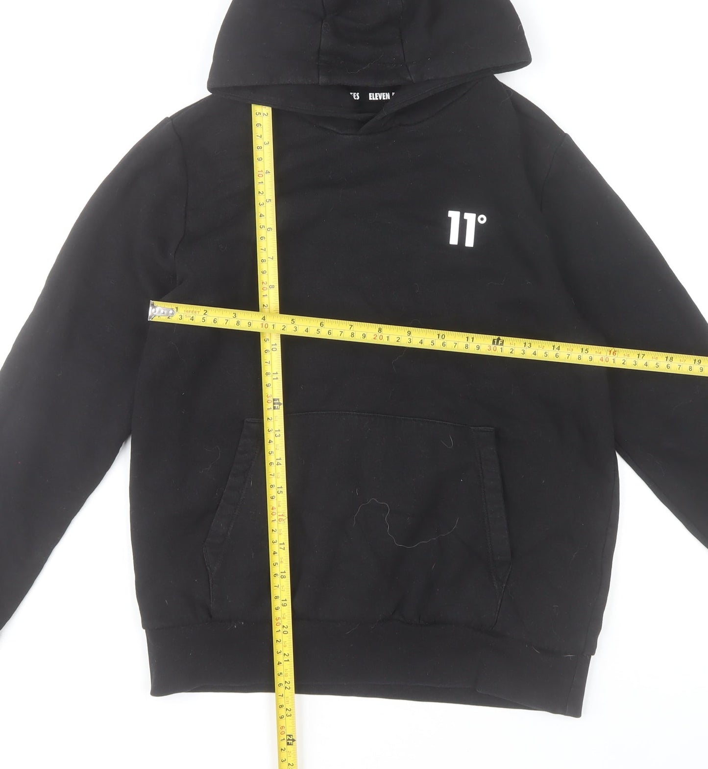 Eleven Degrees Boys Black Pullover Hoodie 12-13 Years Cotton Blend