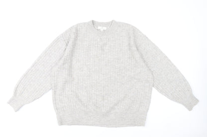 H&M Women’s Grey Crew Neck Rib-Knit Pullover Jumper Size M