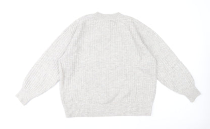 H&M Women’s Grey Crew Neck Rib-Knit Pullover Jumper Size M