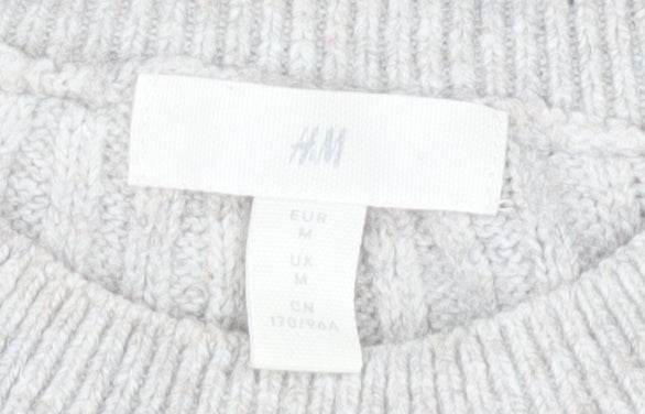 H&M Women’s Grey Crew Neck Rib-Knit Pullover Jumper Size M