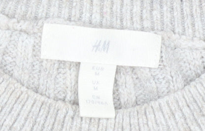 H&M Women’s Grey Crew Neck Rib-Knit Pullover Jumper Size M