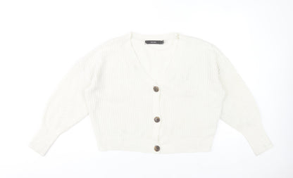 Vero Moda Women White Knit V-Neck Chunky Button Cardigan L