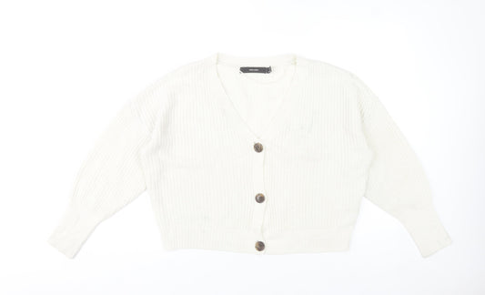 Vero Moda Women White Knit V-Neck Chunky Button Cardigan L