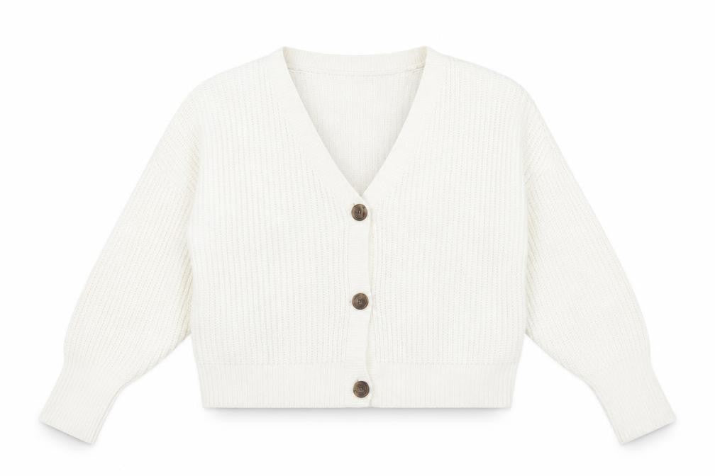 Vero Moda Women White Knit V-Neck Chunky Button Cardigan L