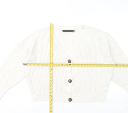 Vero Moda Women White Knit V-Neck Chunky Button Cardigan L