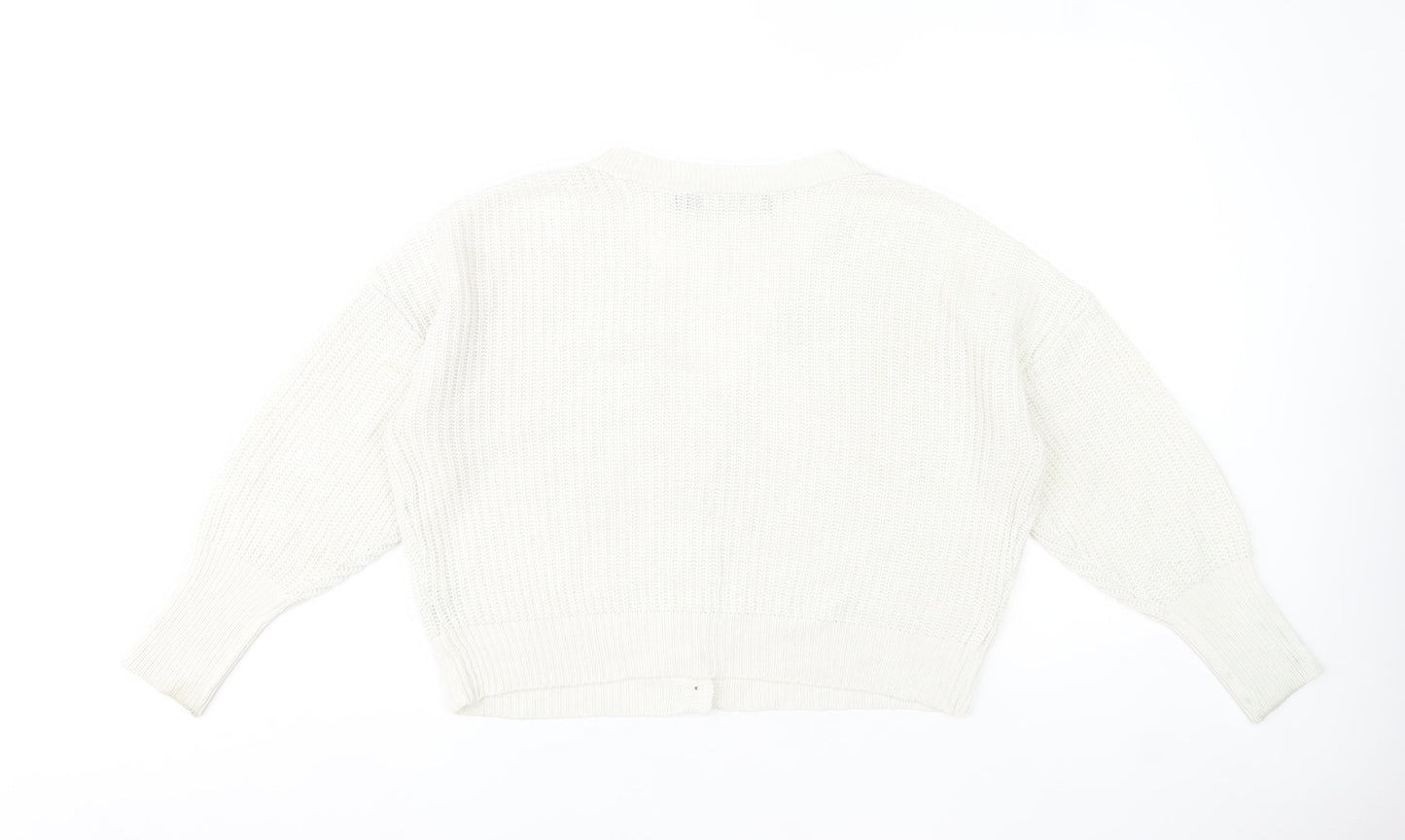 Vero Moda Women White Knit V-Neck Chunky Button Cardigan L