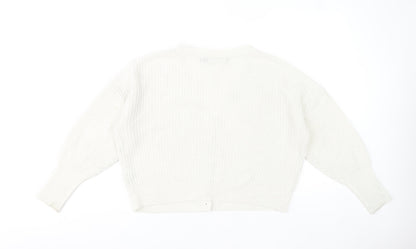 Vero Moda Women White Knit V-Neck Chunky Button Cardigan L