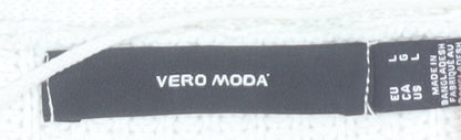 Vero Moda Women White Knit V-Neck Chunky Button Cardigan L