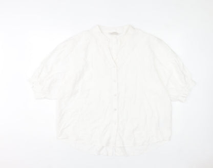Apricot Women White Linen-Look Button Blouse UK 8 Short Sleeve V-Neck