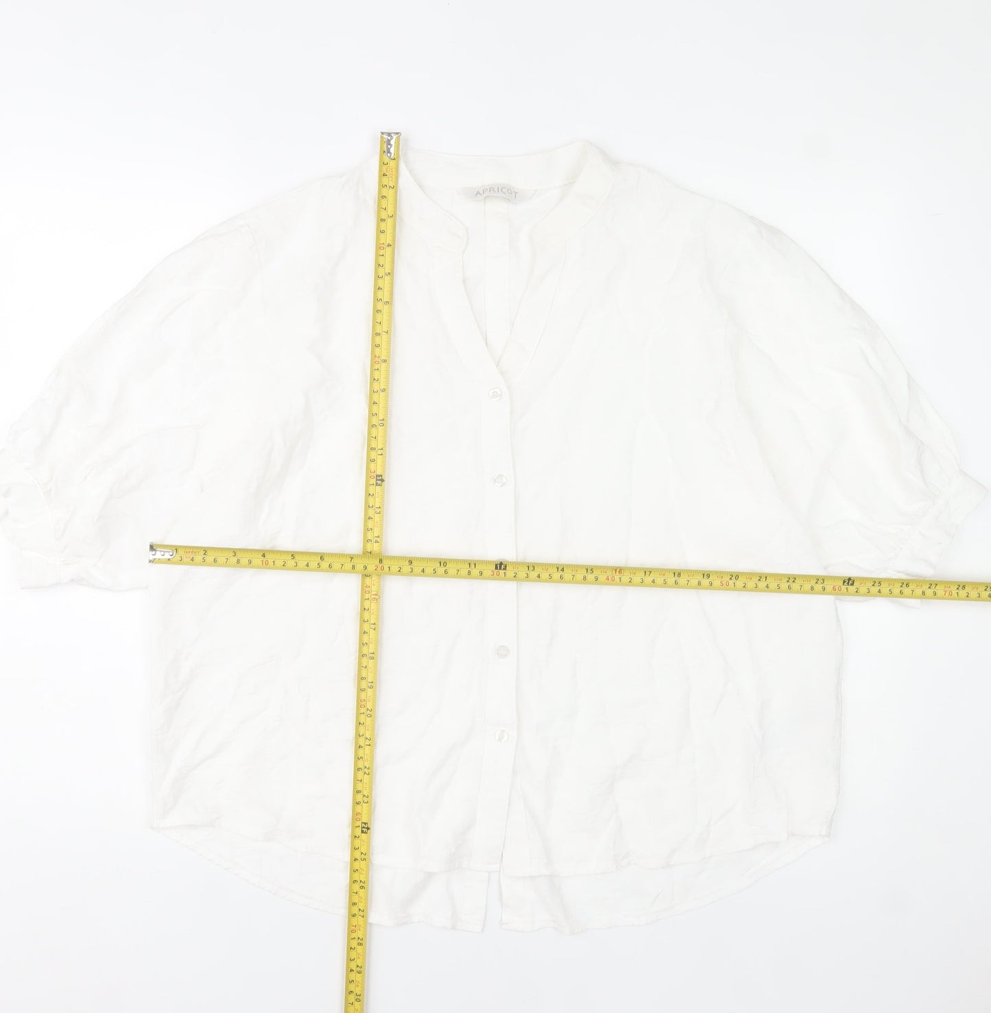Apricot Women White Linen-Look Button Blouse UK 8 Short Sleeve V-Neck