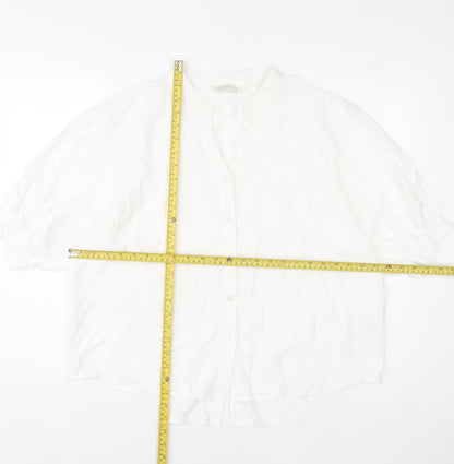 Apricot Women White Linen-Look Button Blouse UK 8 Short Sleeve V-Neck