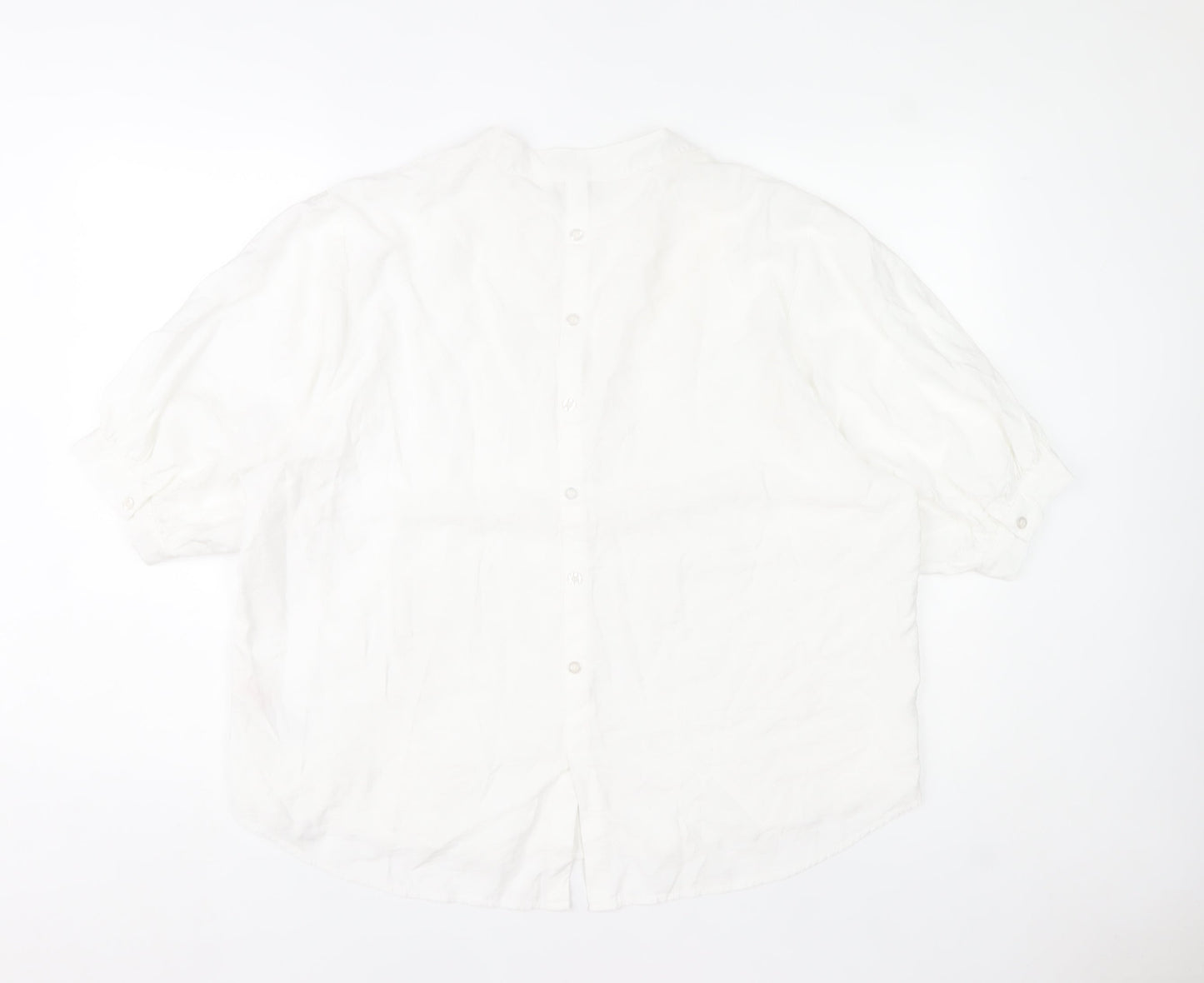 Apricot Women White Linen-Look Button Blouse UK 8 Short Sleeve V-Neck