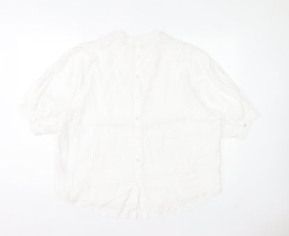 Apricot Women White Linen-Look Button Blouse UK 8 Short Sleeve V-Neck