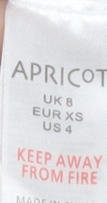 Apricot Women White Linen-Look Button Blouse UK 8 Short Sleeve V-Neck