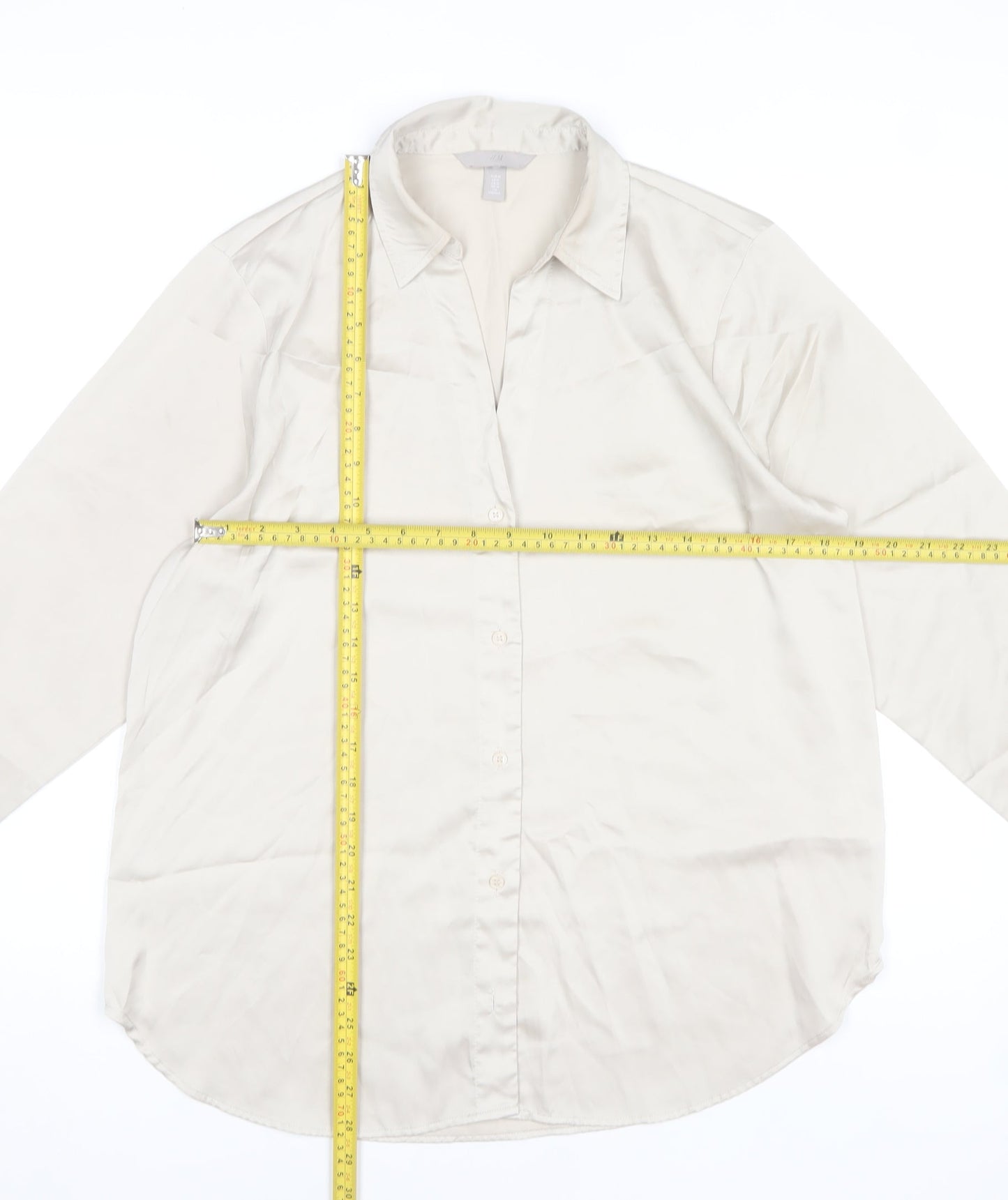 H&M Women Beige Button-Up Collared Blouse Size 12