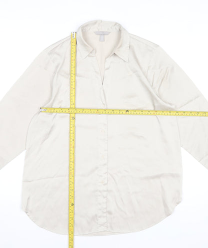 H&M Women Beige Button-Up Collared Blouse Size 12