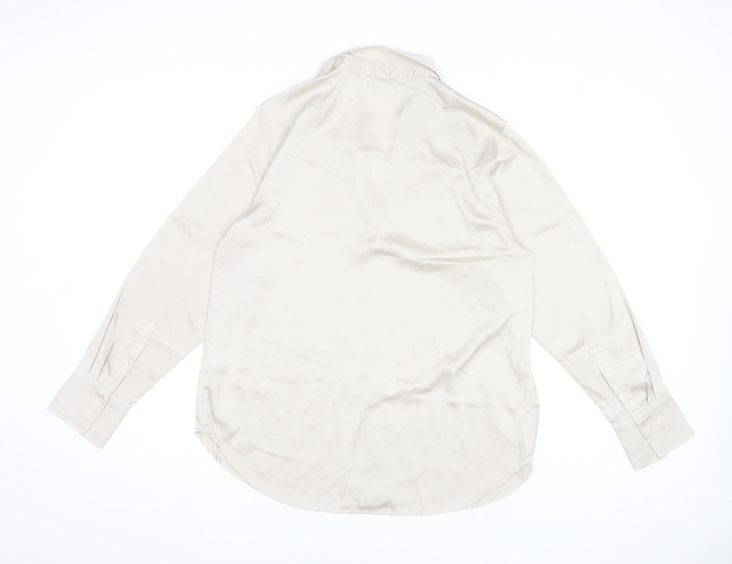H&M Women Beige Button-Up Collared Blouse Size 12
