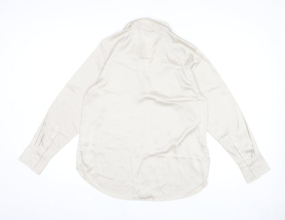 H&M Women Beige Button-Up Collared Blouse Size 12