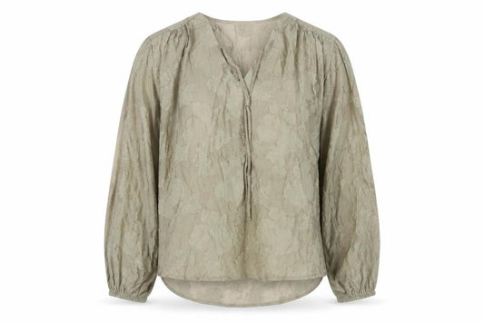 Front view of Gallery Women Olive Green Floral Tunic Blouse Long Sleeve V-Neck S