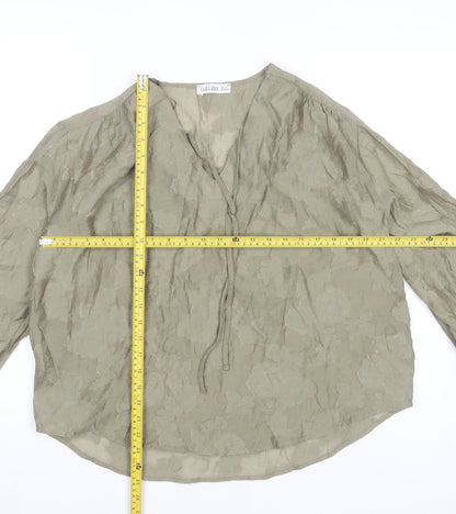 Gallery Women Olive Green Floral Tunic Blouse Long Sleeve V-Neck S