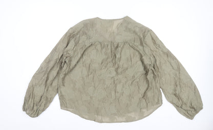 Gallery Women Olive Green Floral Tunic Blouse Long Sleeve V-Neck S