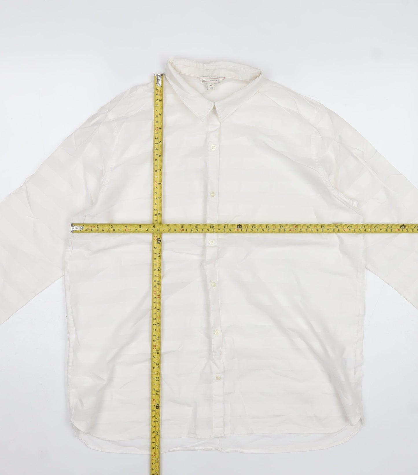 Gap Womens White Cotton Long Sleeve Collared Button-Up Shirt L