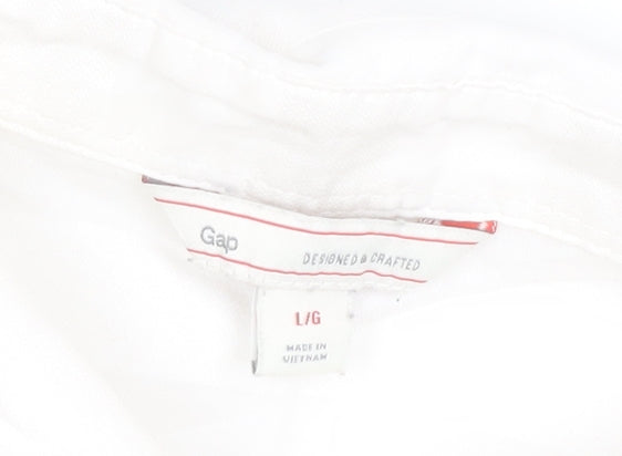 Gap Womens White Cotton Long Sleeve Collared Button-Up Shirt L