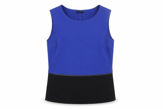 Vila Womens Blue Black Colourblock Sleeveless Blouse XS