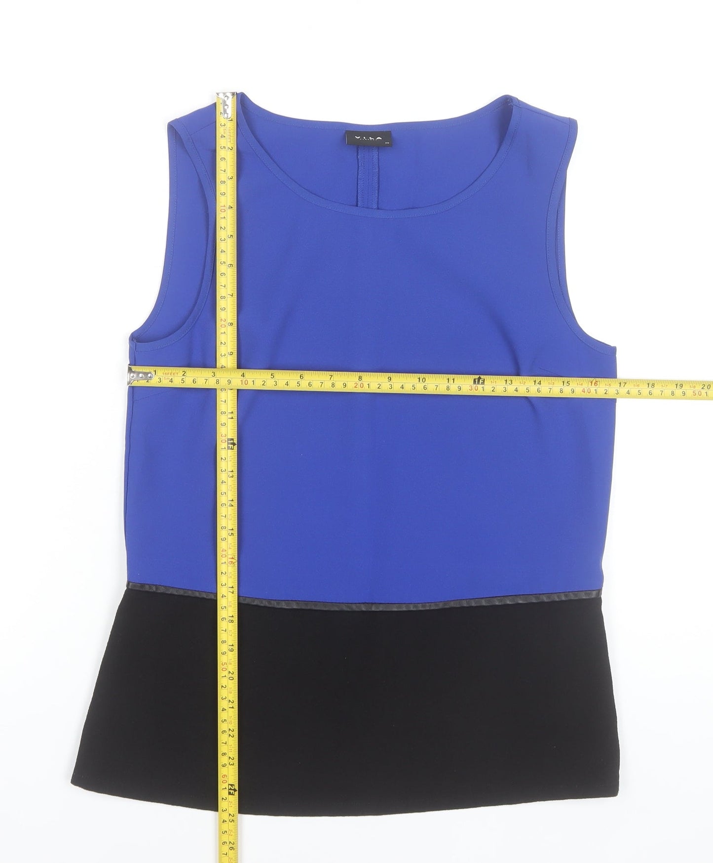 Vila Womens Blue Black Colourblock Sleeveless Blouse XS