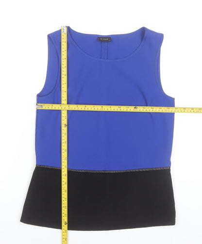 Vila Womens Blue Black Colourblock Sleeveless Blouse XS