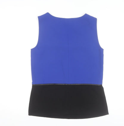 Vila Womens Blue Black Colourblock Sleeveless Blouse XS