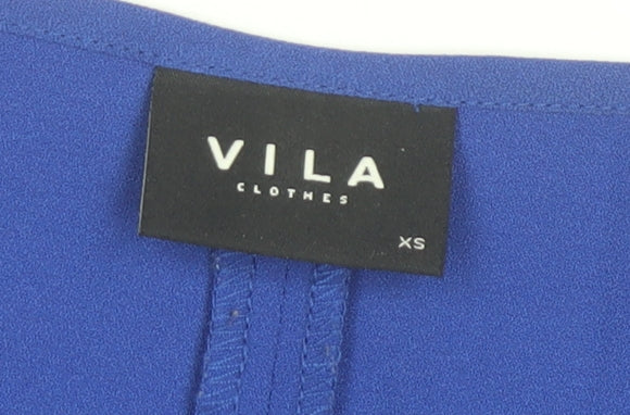 Vila Womens Blue Black Colourblock Sleeveless Blouse XS