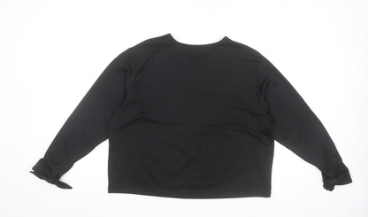 Zara Women Black Embroidered Floral Long Sleeve Tunic Top Size M