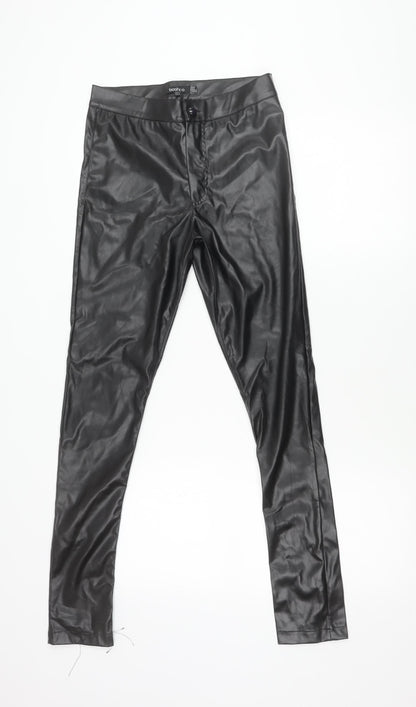 Boohoo Women Black Faux Leather Skinny Trousers UK 6