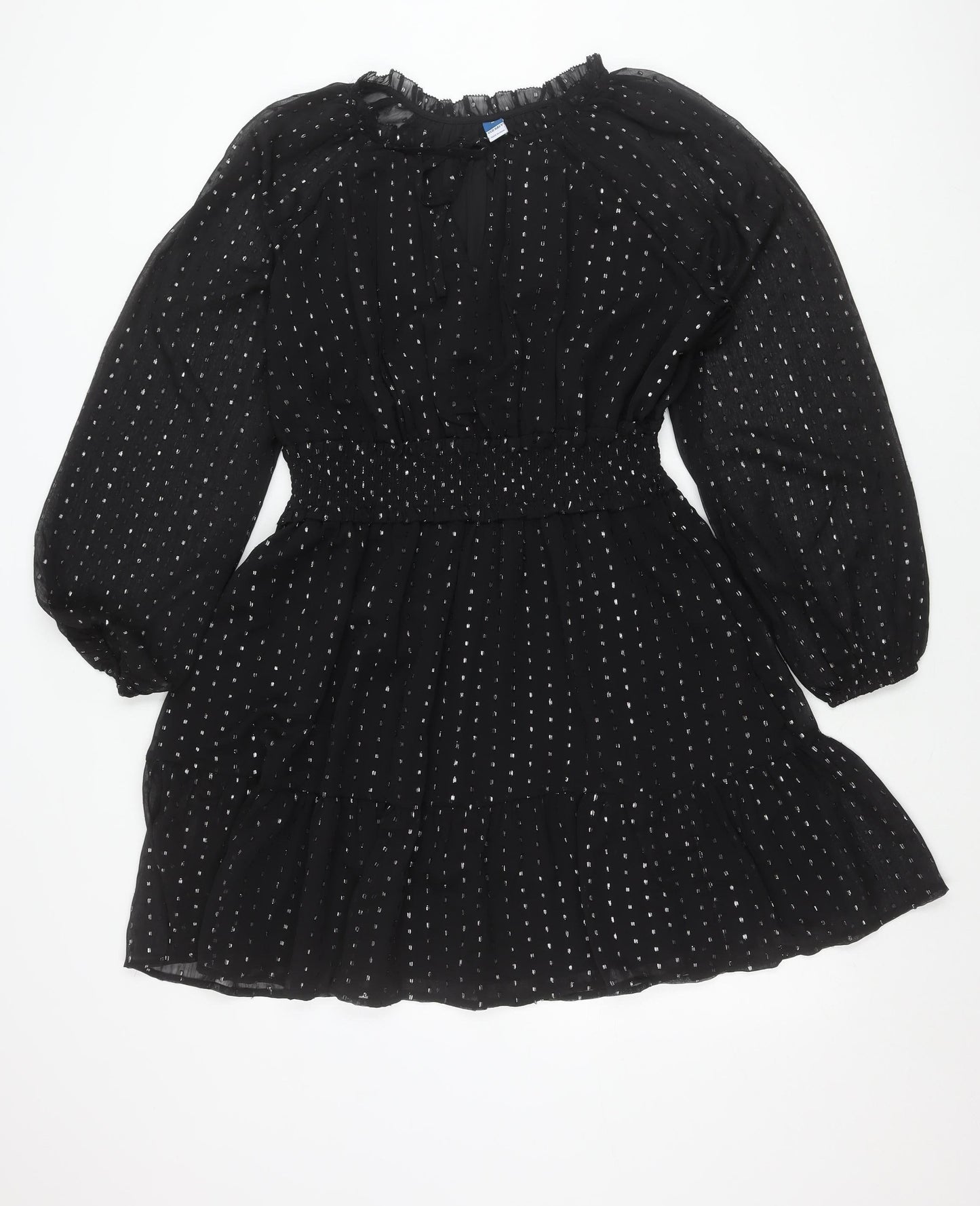 Old Navy Women’s Black Polka Dot Fit & Flare Chiffon Dress M