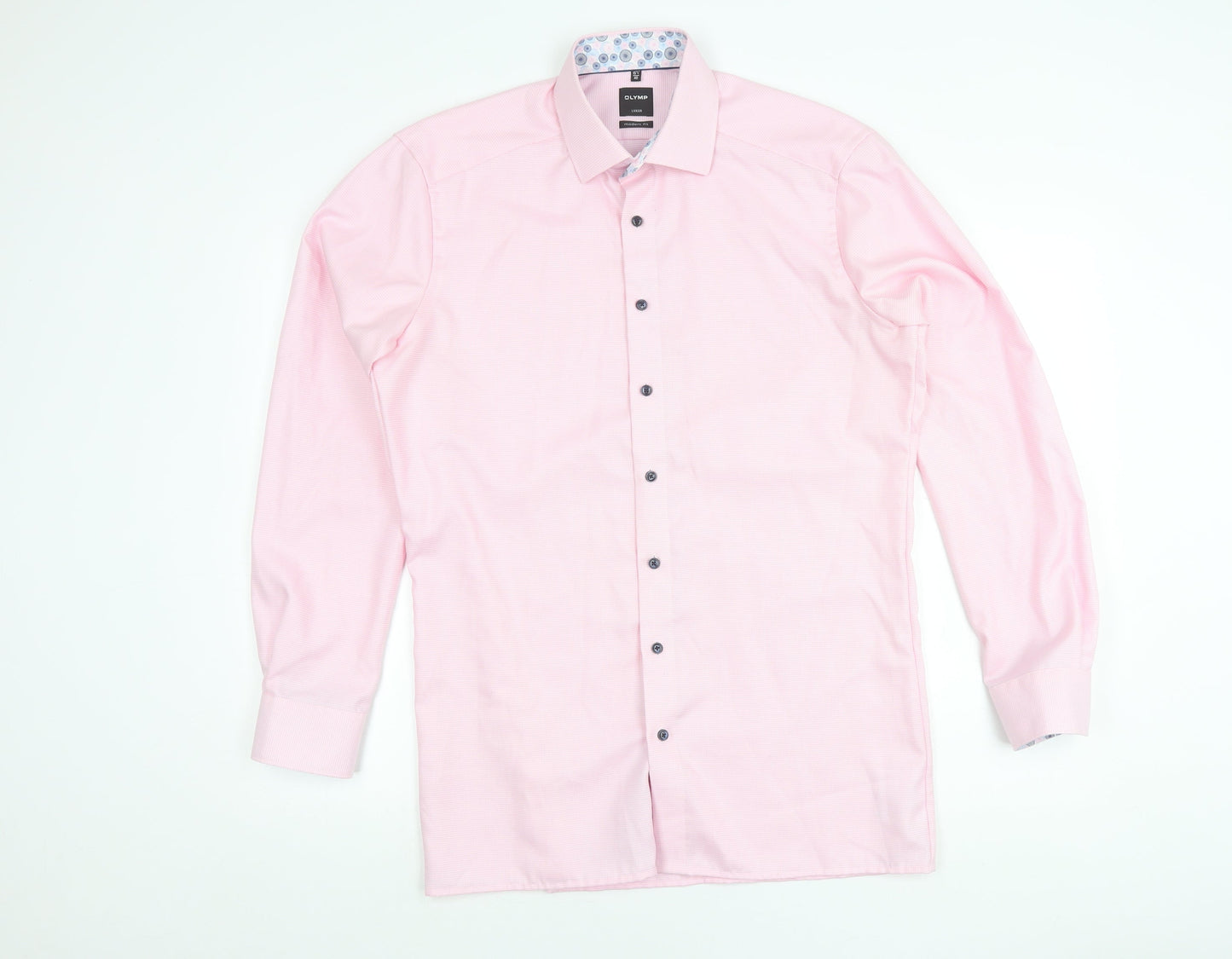 OLYMP Men's Pink Long Sleeve Classic Fit Cotton Business Shirt 15.75in