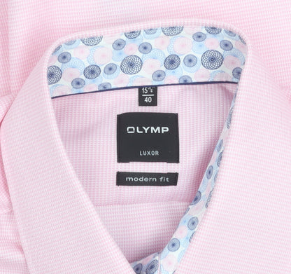 OLYMP Men's Pink Long Sleeve Classic Fit Cotton Business Shirt 15.75in