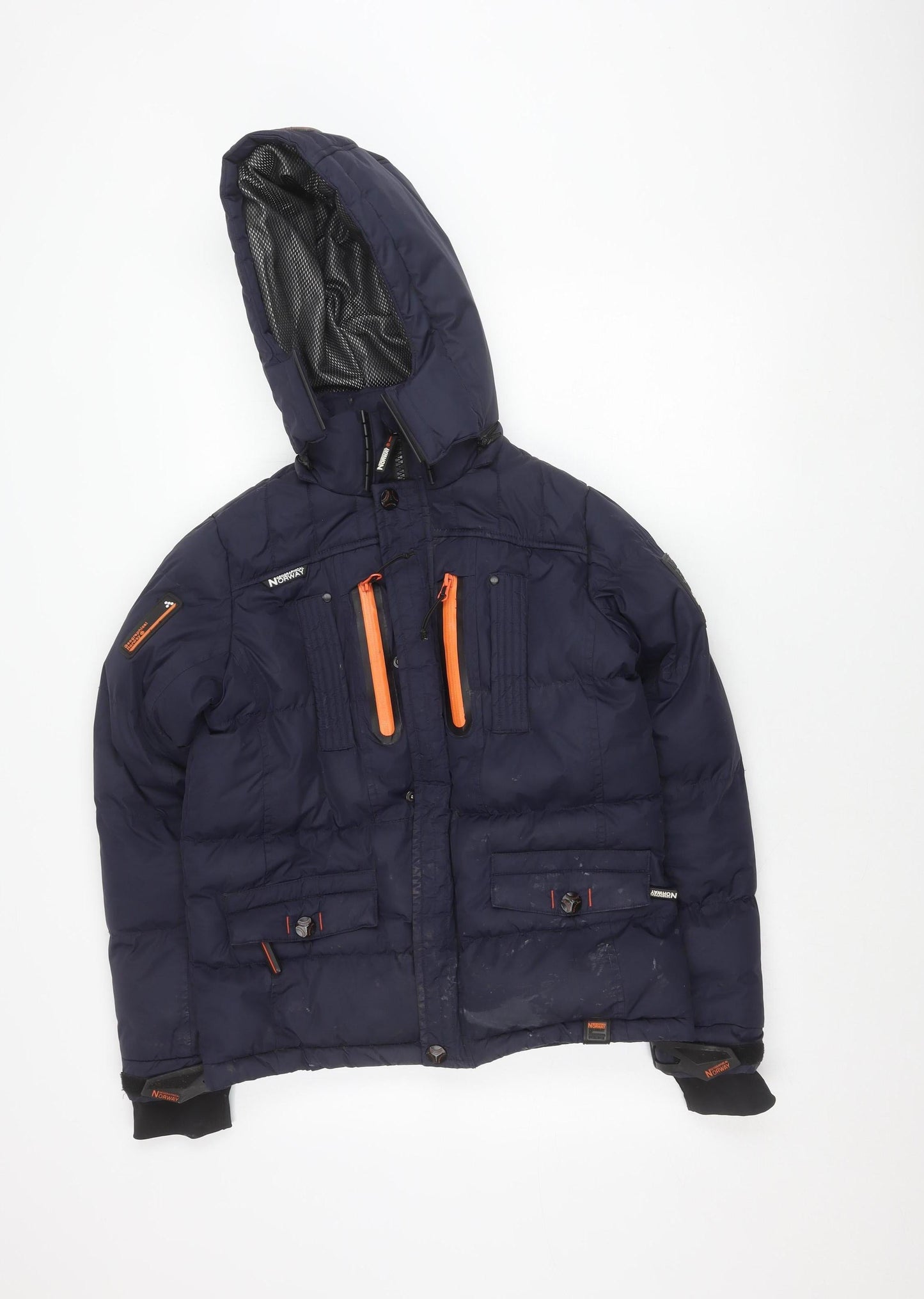 Geographical Norway Boys Blue Puffer Jacket 12 Years Hooded Winter Coat