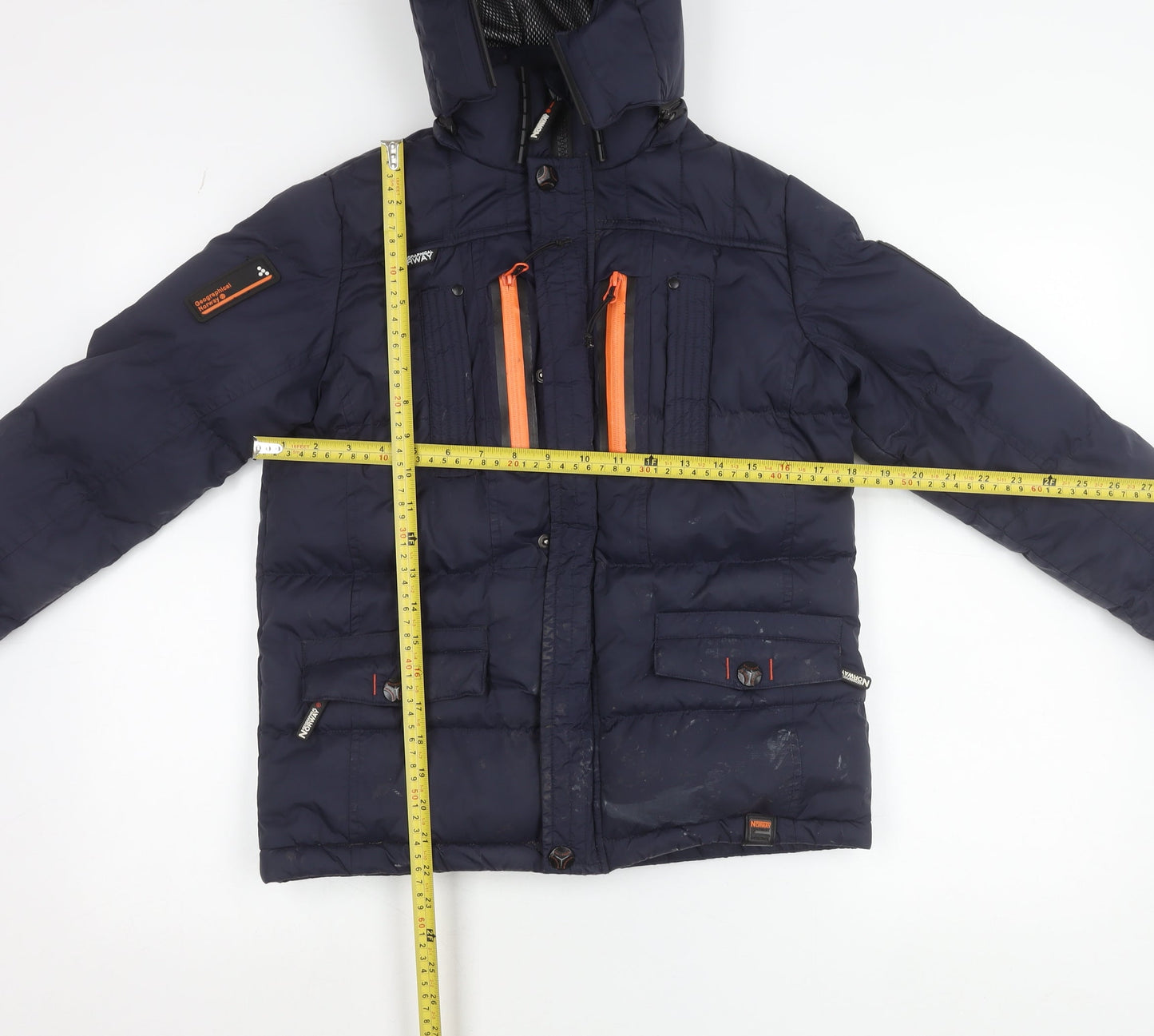 Geographical Norway Boys Blue Puffer Jacket 12 Years Hooded Winter Coat