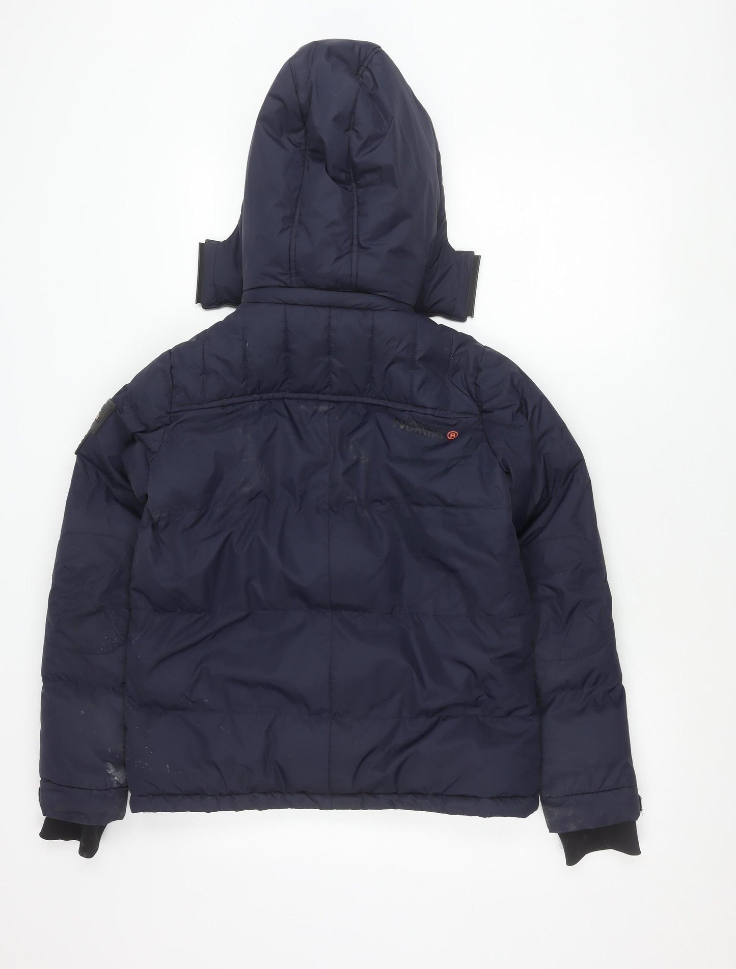 Geographical Norway Boys Blue Puffer Jacket 12 Years Hooded Winter Coat