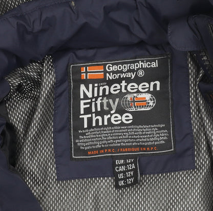 Geographical Norway Boys Blue Puffer Jacket 12 Years Hooded Winter Coat