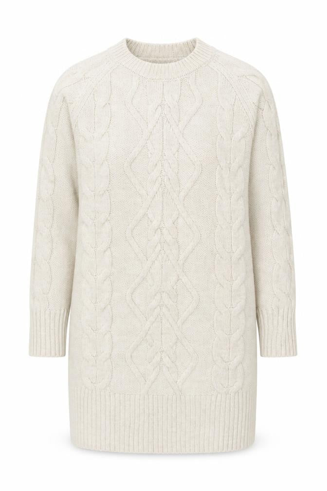 Front view of Gallery Women’s Beige Cable-Knit Crew Neck Jumper, size S
