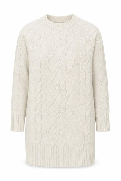 Front view of Gallery Women’s Beige Cable-Knit Crew Neck Jumper, size S