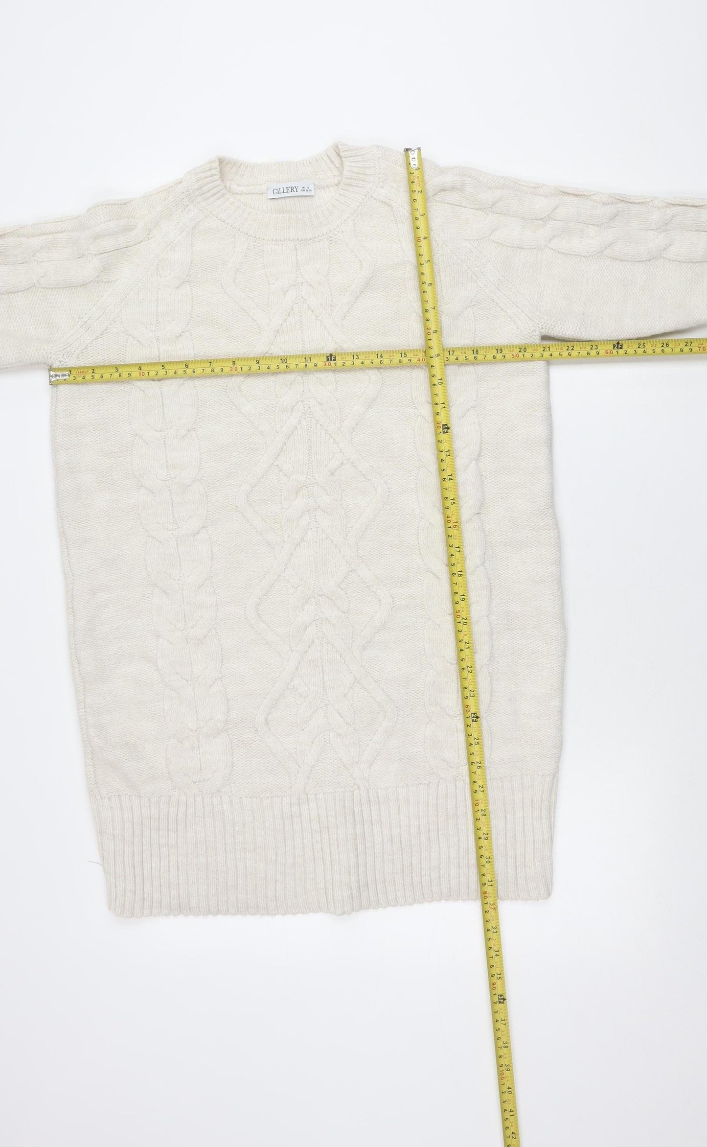 Gallery Women’s Beige Cable-Knit Crew Neck Jumper Size S