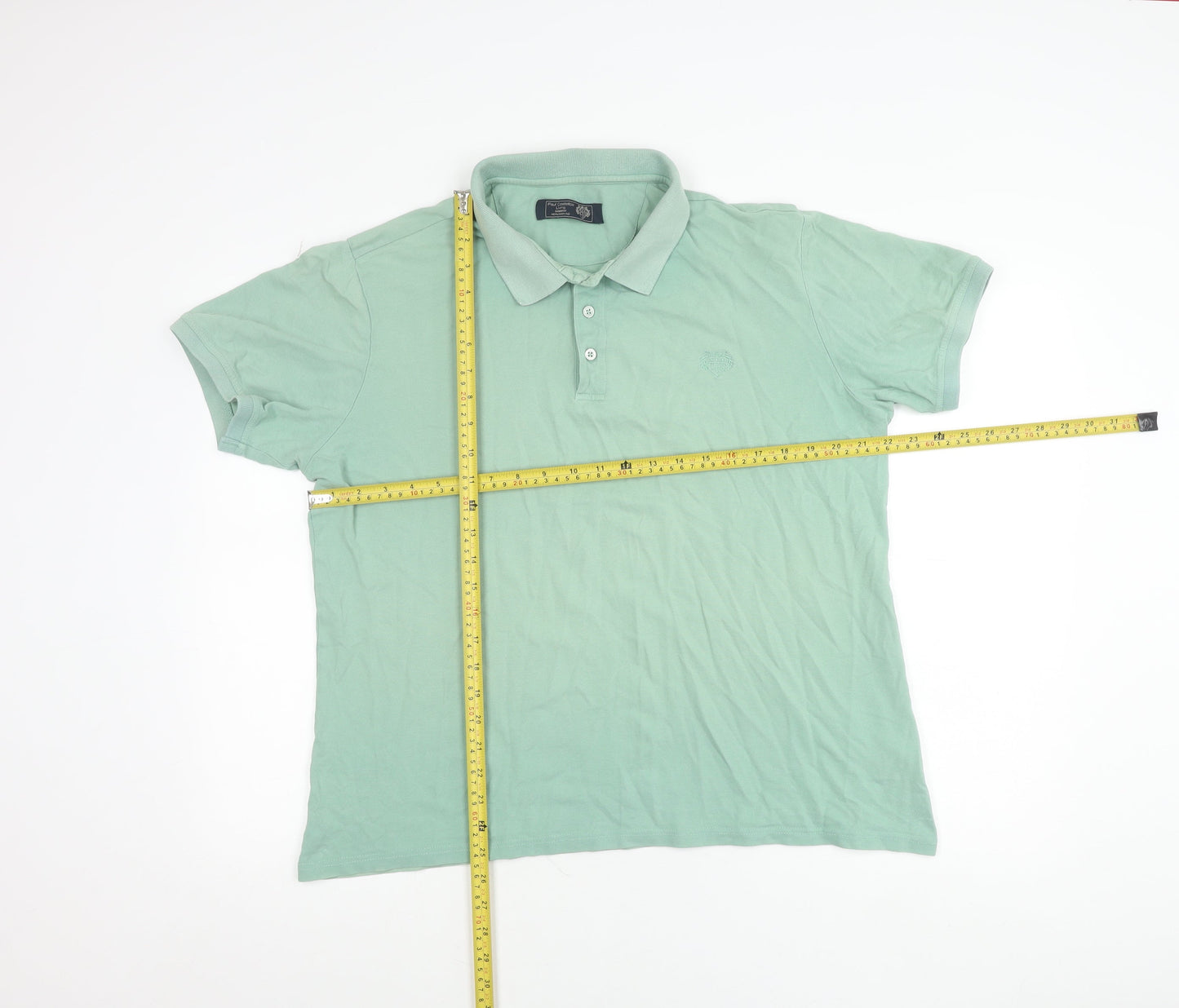 Paul Costelloe Men's Green XL Cotton Short Sleeve Polo Shirt