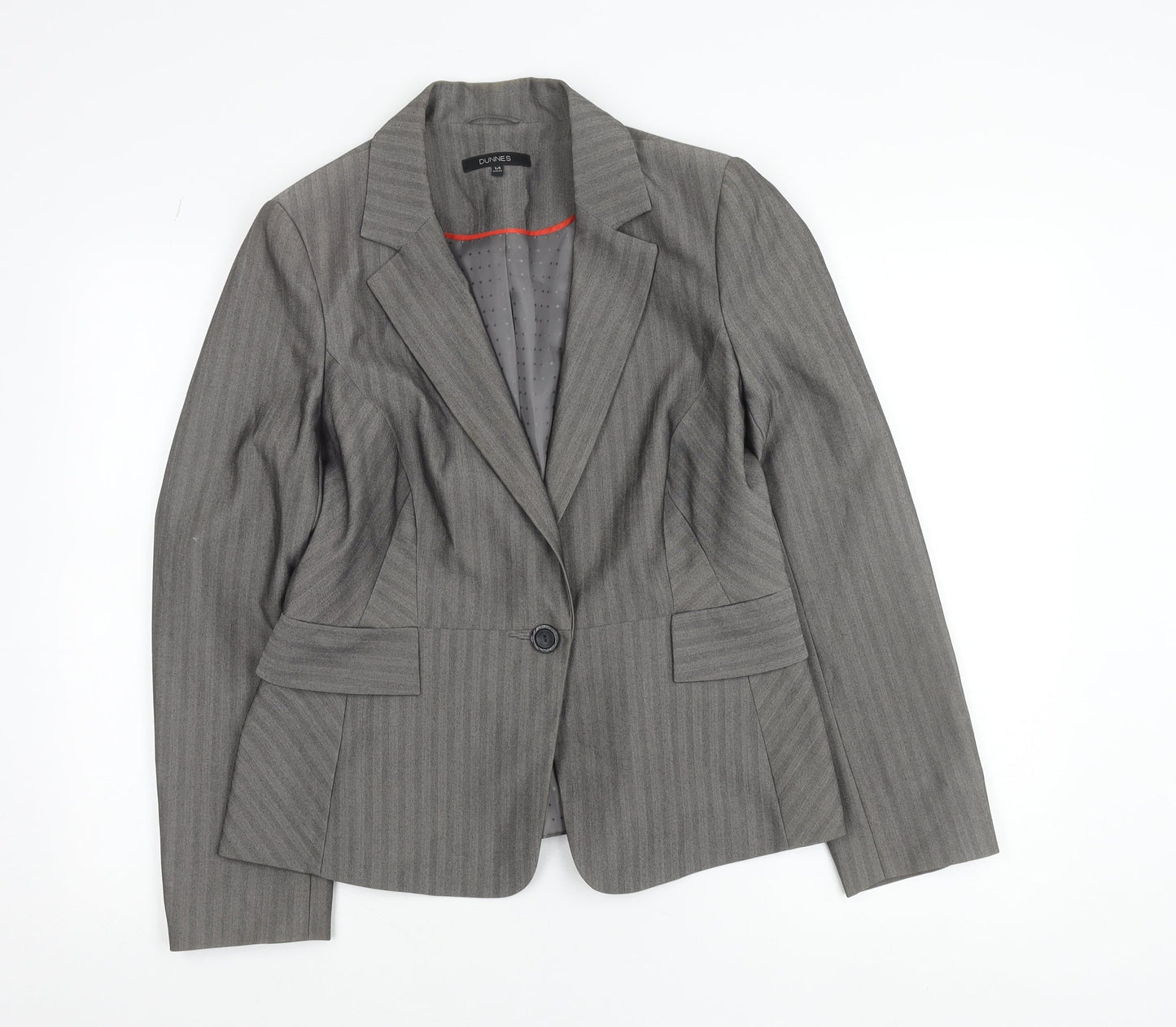 Dunnes Women Grey Pinstripe Single-Breasted Blazer Size 14 Medium