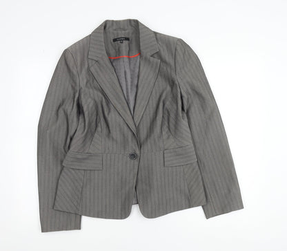 Dunnes Women Grey Pinstripe Single-Breasted Blazer Size 14 Medium
