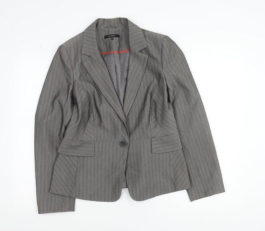 Dunnes Women Grey Pinstripe Single-Breasted Blazer Size 14 Medium