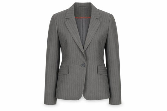 Dunnes Women Grey Pinstripe Single-Breasted Blazer Size 14 Medium