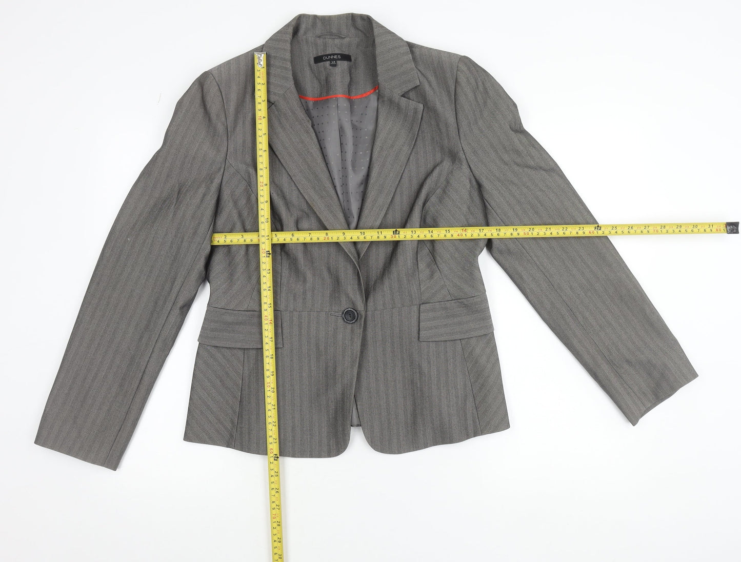 Dunnes Women Grey Pinstripe Single-Breasted Blazer Size 14 Medium